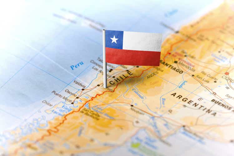 Chile pinned on the map with flag