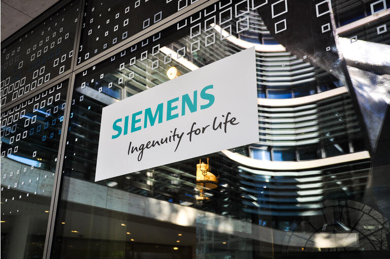 Siemes logo at door of new headquarters - Munich, Germany