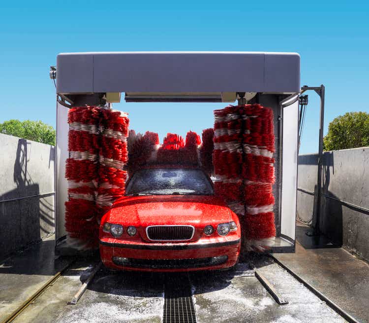 Car going through a carwash machine