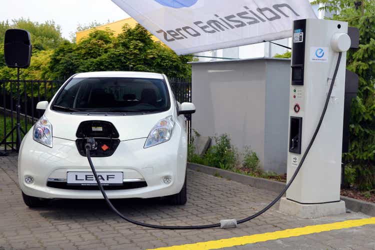 Nissan Leaf on the electric charging point