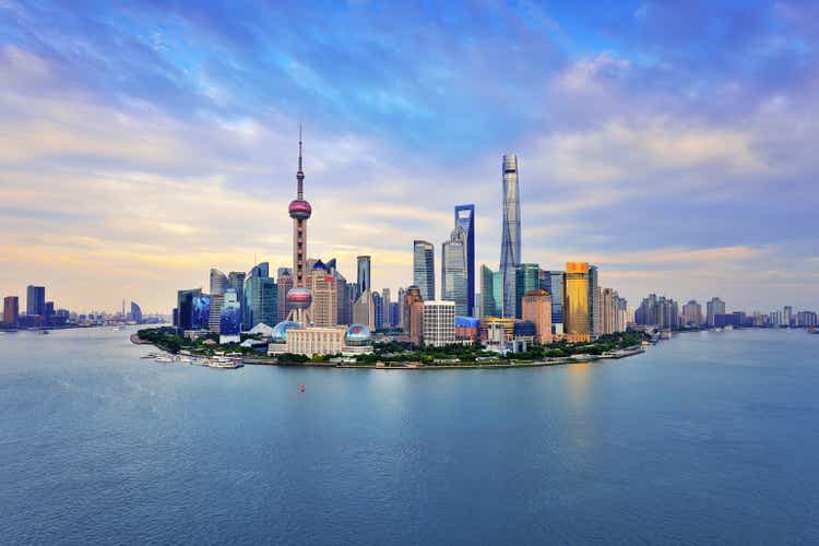 Shanghai Skyline Panoramic at Sunset