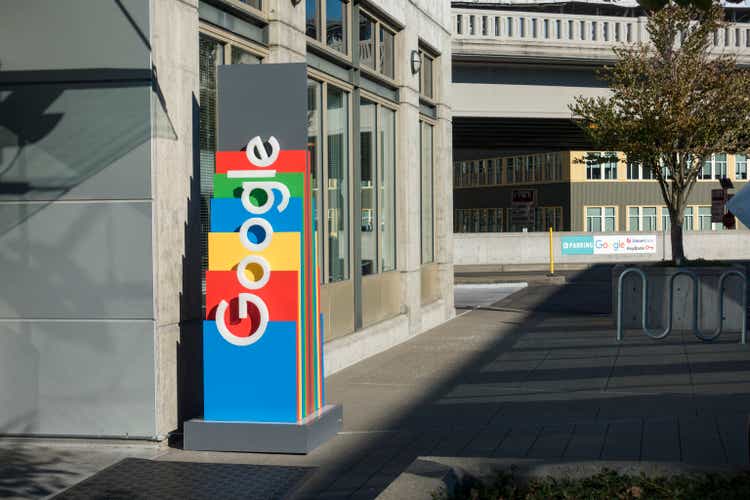 Front Entrance Sign at Google Alphabet Technology Corporation Building Seattle