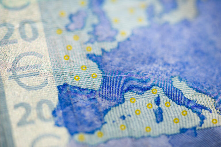 Macro detail of euro currency money banknote: 20 euro
