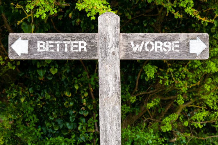 BETTER versus WORSE directional signs