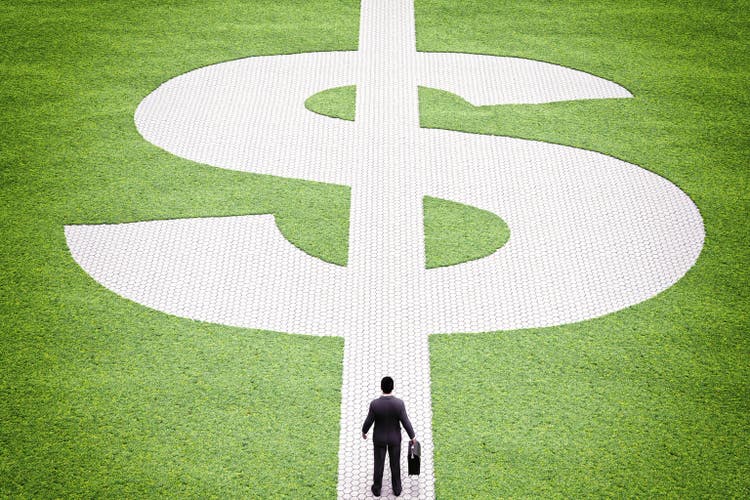 Businessman And Dollar Sign Shaped Pavement