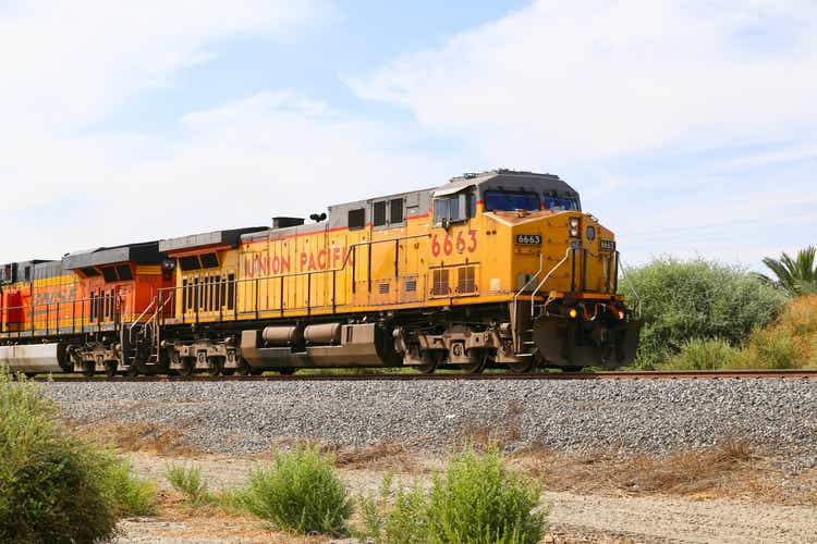A double-headed freight train