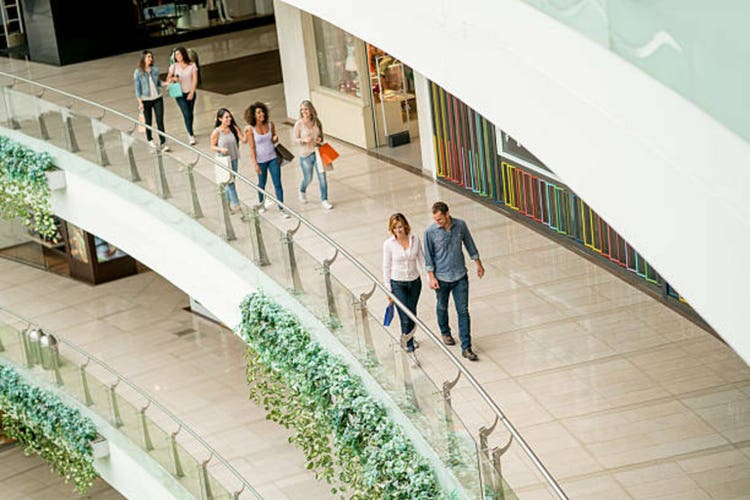 Happy people at the shopping center