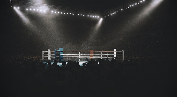 Boxing: Empty professional ring with crowd