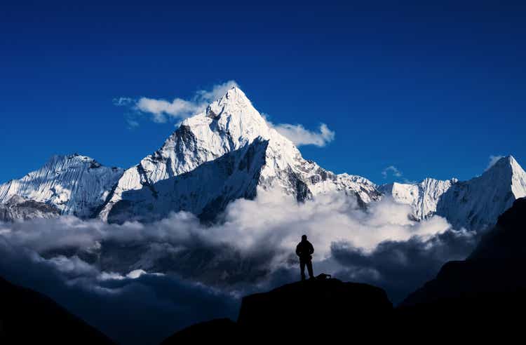 Man hiking silhouette in Mount Everest,Himalayan