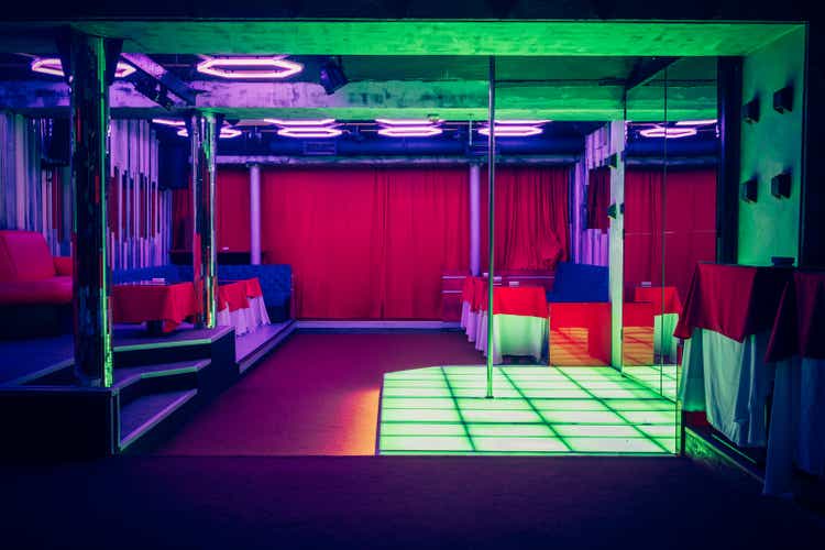 Night club interior with pole dance stage