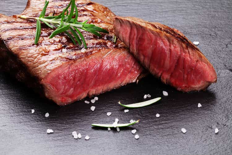 Grilled beef steak with rosemary, salt and pepper