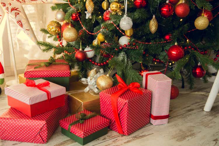 Gifts under a Christmas spruce