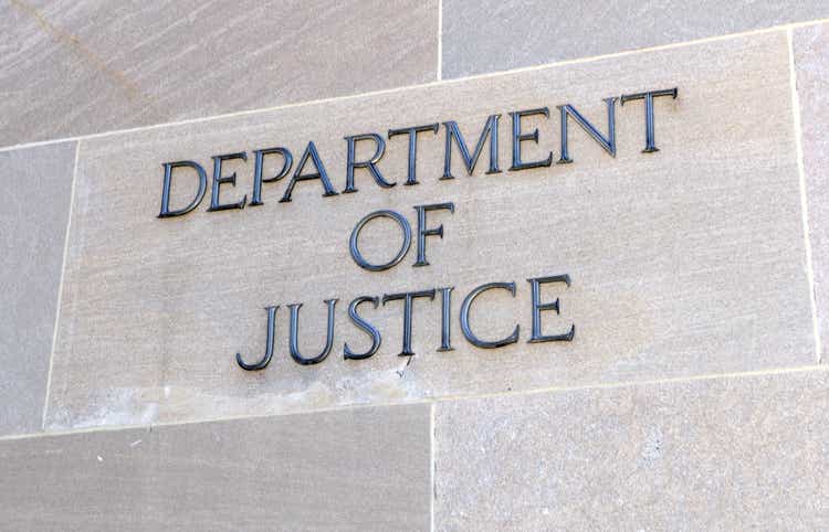 Department of Justice sign, Washington DC, USA