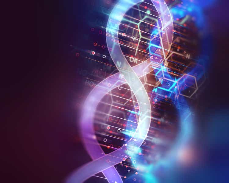 dna molecules on abstract technology background