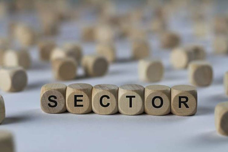 sector - cube with letters, sign with wooden cubes
