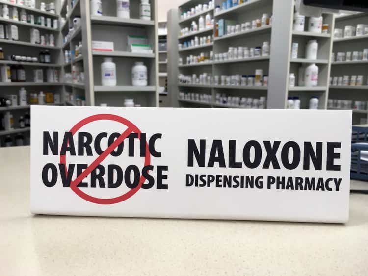 Naloxone sign on counter