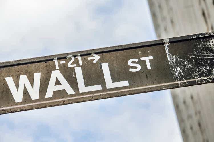 Wall street with sky and building in New York City
