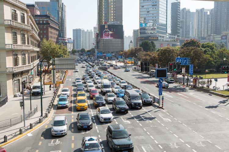 View of South Xizang road in Shanghai, China.