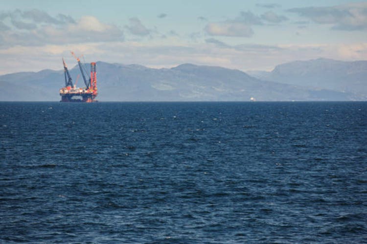 Oil and gas sea platform in Norway. Energy industry. Petroleum