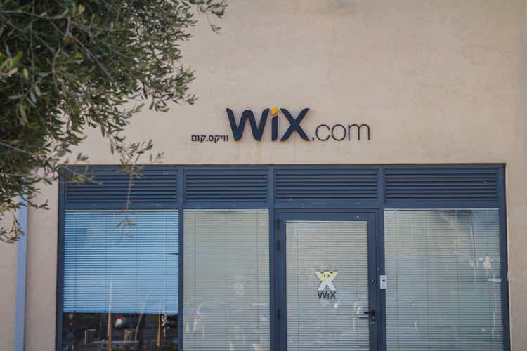 Wix.com signs on a Wix building in Tel Aviv’s port district