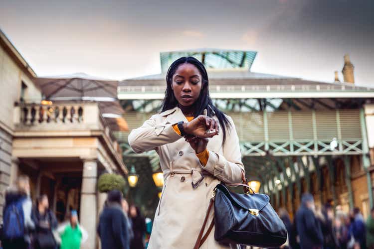 Spending a weekend in London, woman walking in downtown