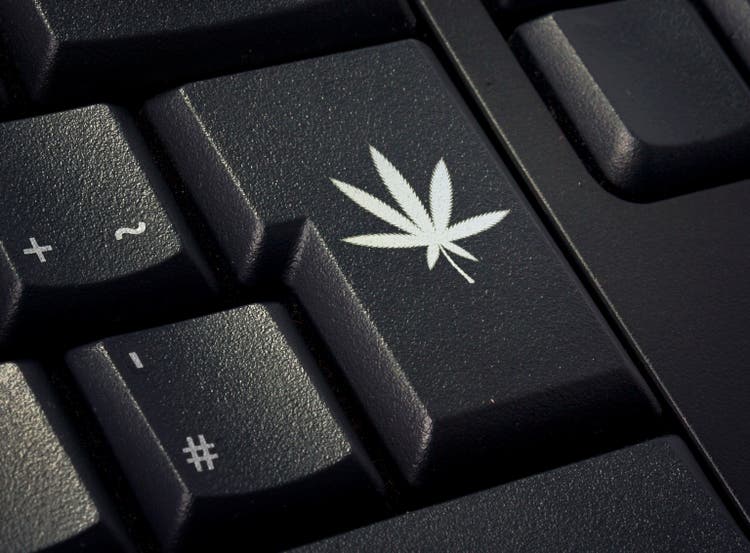 Keyboard with return key in the shape of a weed leaf.(series)