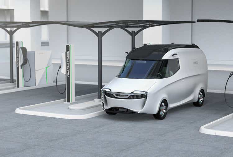 Delivery van in charging station