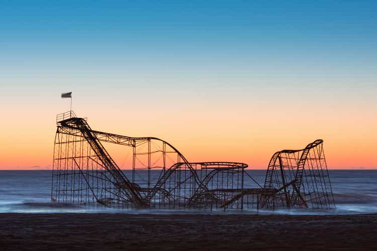 Sunrise behind the iconic Jet Star roller coaster after hurricane Sandy