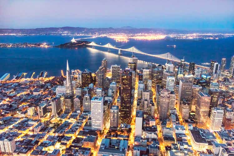 Aerial of downtown San Francisco, USA