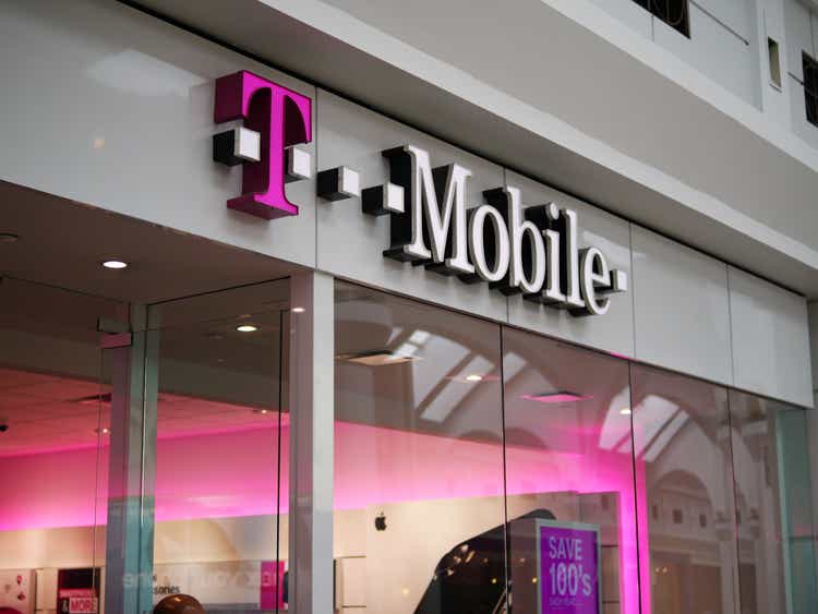 T Mobile store front inside a mall in New Jersey. T Mobile is the third largest mobile carrier in the US based on number of subscribers.