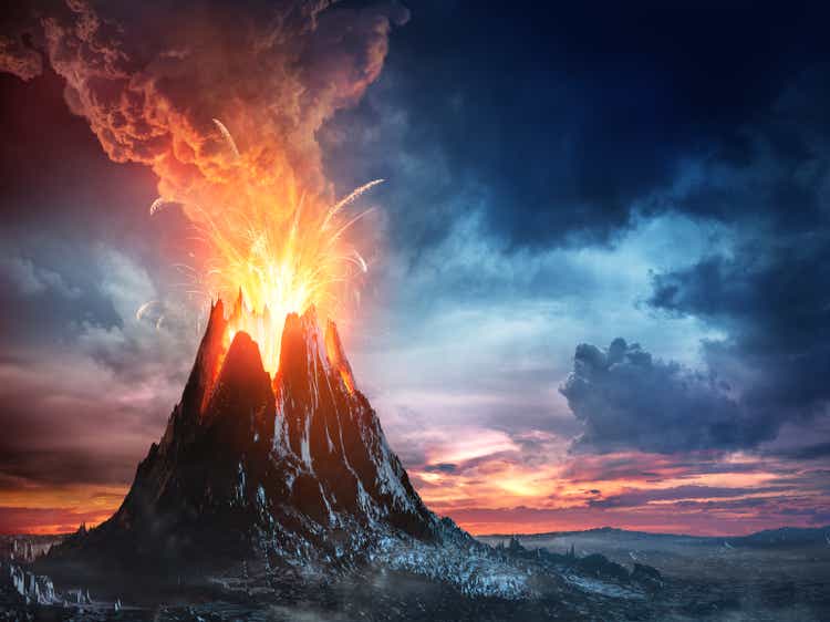 erupting volcanic mountain