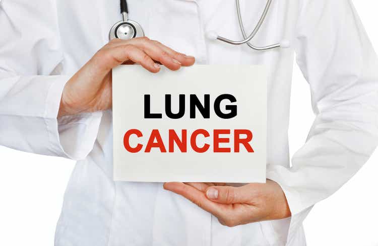 Lung Cancer card in hands of Medical Doctor