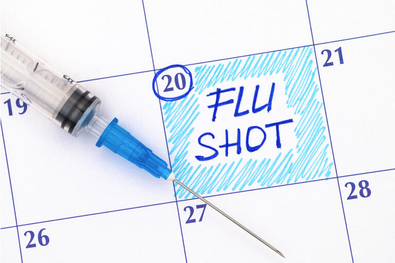 Reminder Flu Shot in calendar with syringe.