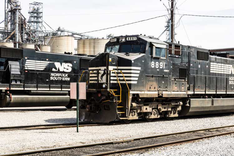 Fort Wayne - Circa April 2017: Norfolk Southern Railway Engine Train. NS is a Class I railroad in the US and is listed as NSC VII