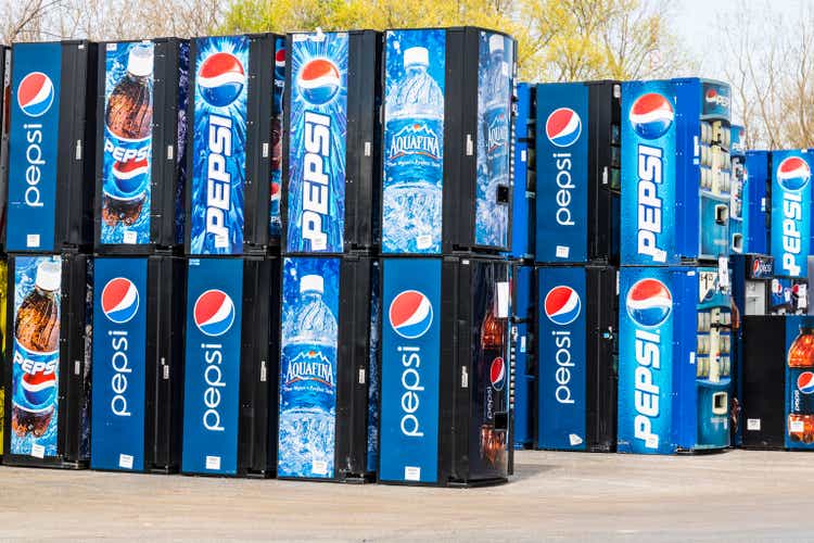 Fort Wayne, Indiana - Circa April 2017: Pepsi and PepsiCo Vending Machines Awaiting Repair. Pepsi is one of the largest beverage producers in the world IV