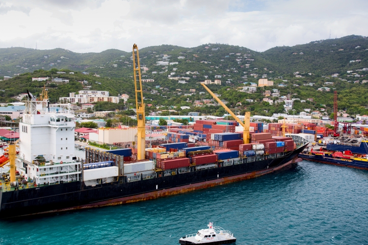 Container Ship and Storage Dock in St. Thomas