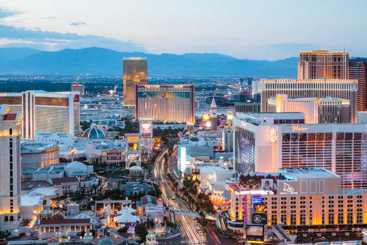 The Strip at dusk, Las Vegas, Nevada, USA