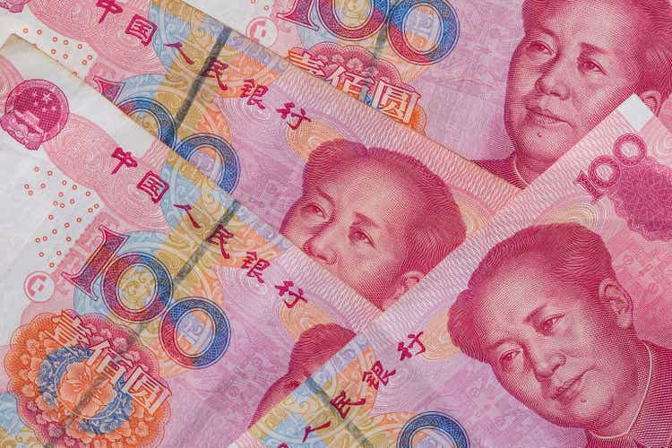 100 Chinese Yuan. close up
