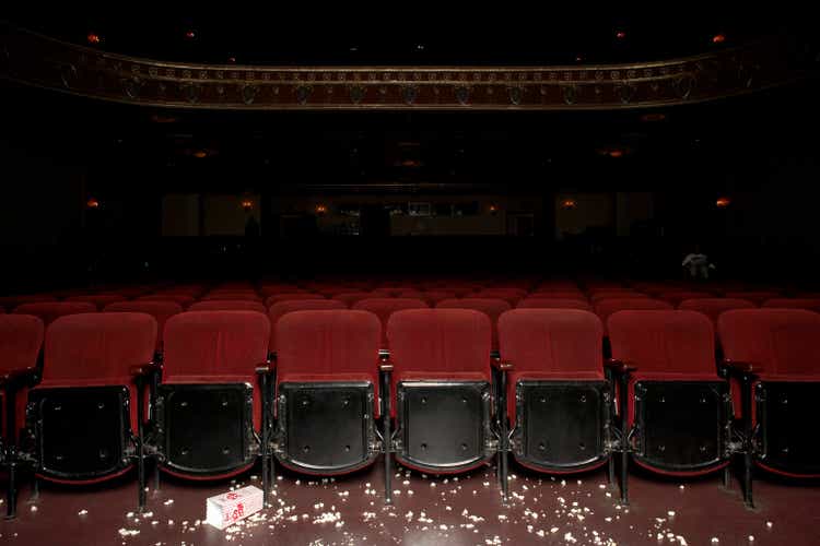 Theatre auditorium with popcorn on floor