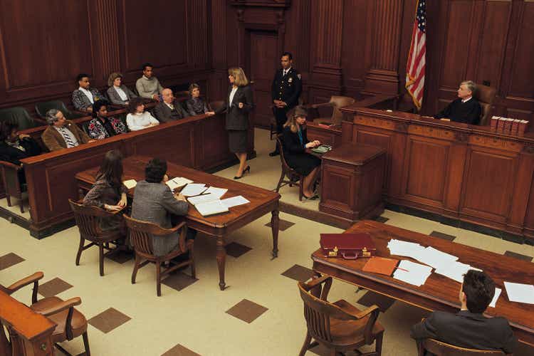 High angle view of courtroom