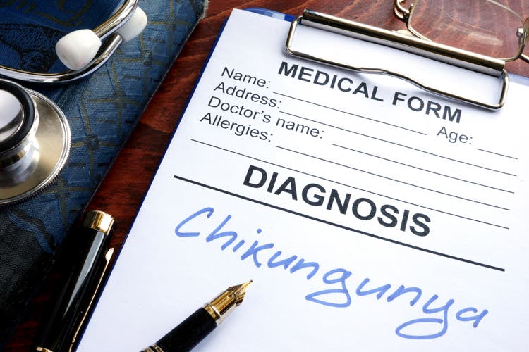 Medical form with diagnosis Chikungunya in a hospital.