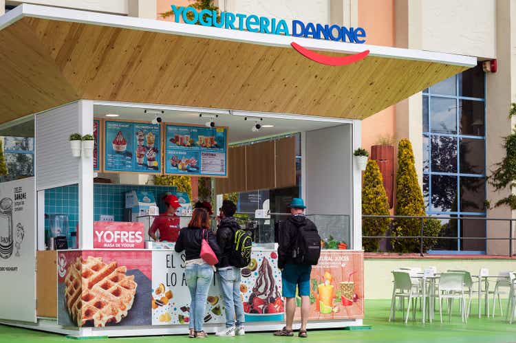 People ar buying ice cream in kiosk located at Tibidabo park in Barcelona, Spain
