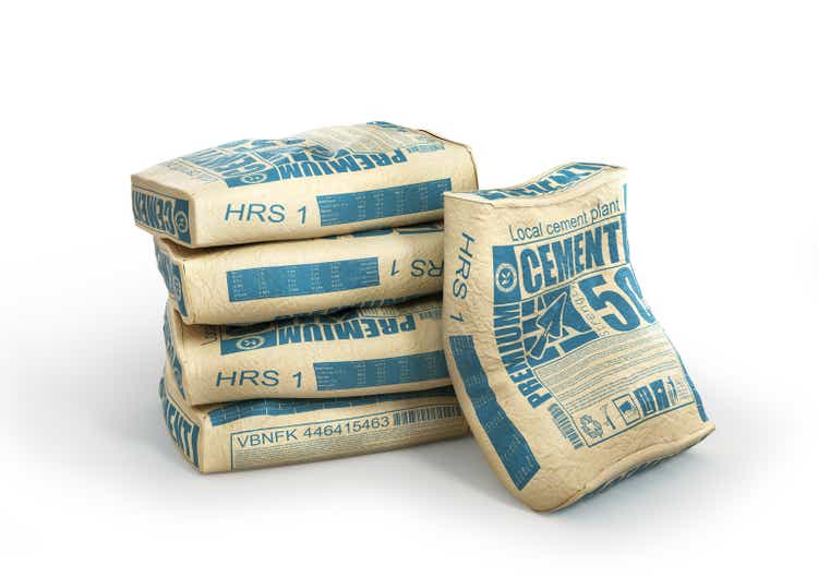 Cement bags stack. Paper sacks isolated on white background. 3d illustration