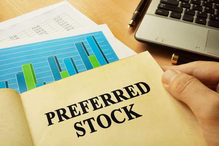 Book with page about preferred stock. Trading concept.