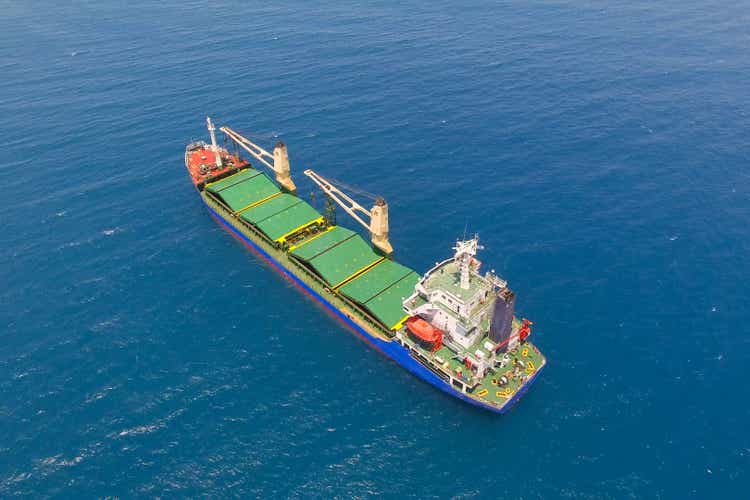 General cargo ship at sea - Aerial image