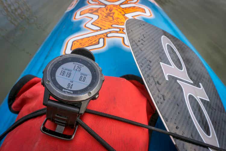Multisport Garmin GPS watch on paddleboard