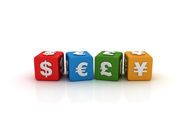 Currency Symbols Buzzword Cubes - 3D Rendering