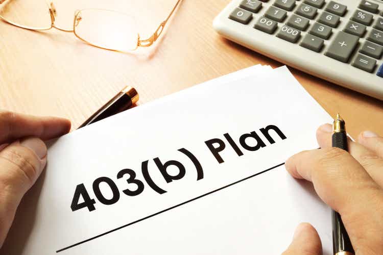 Document with sign 403b plan. Retirement concept.