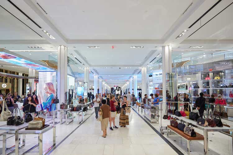 Macy"s department store interior, bags and accessories area in New York