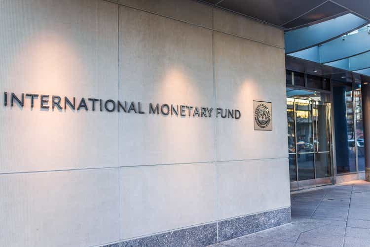 IMF entrance with International Monetary Fund sign and logo